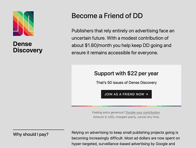 Dense Discovery’s membership program ‘Friends of DD’